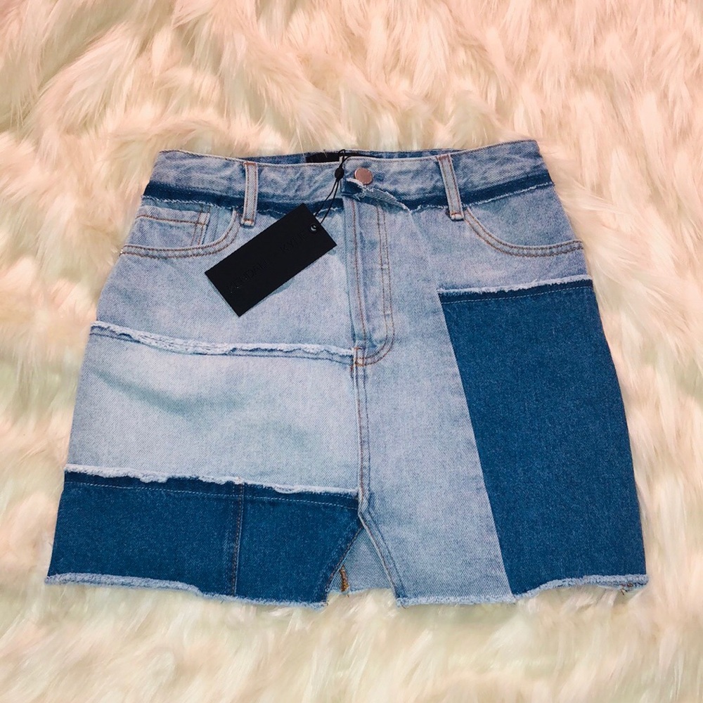 Kendall + Kylie Small Denim Patchwork Skirt, NWT